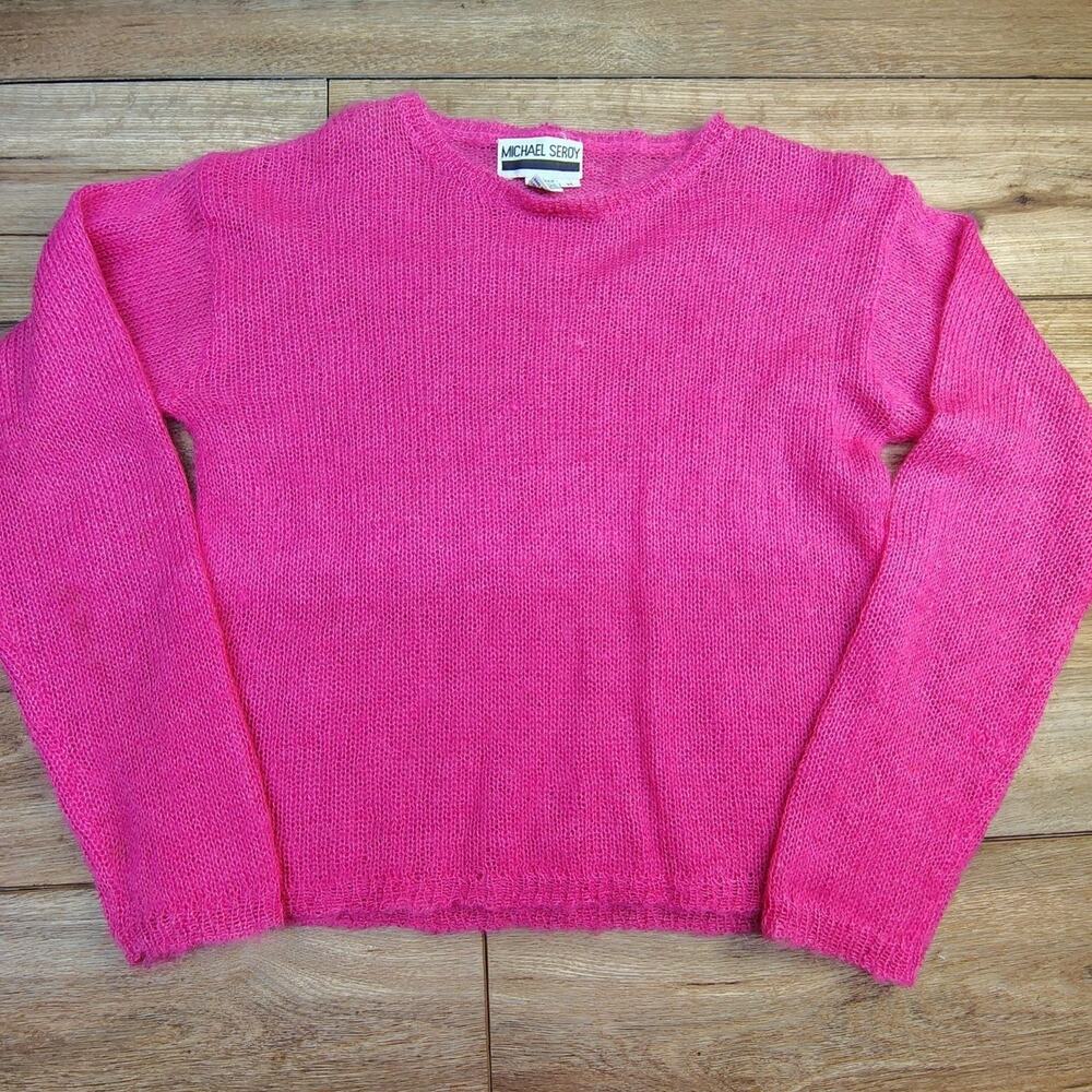 Rare Vintage Mohair Sweater Hot Pink Fuzzy Knit Women's Medium Coquette 80s 90s